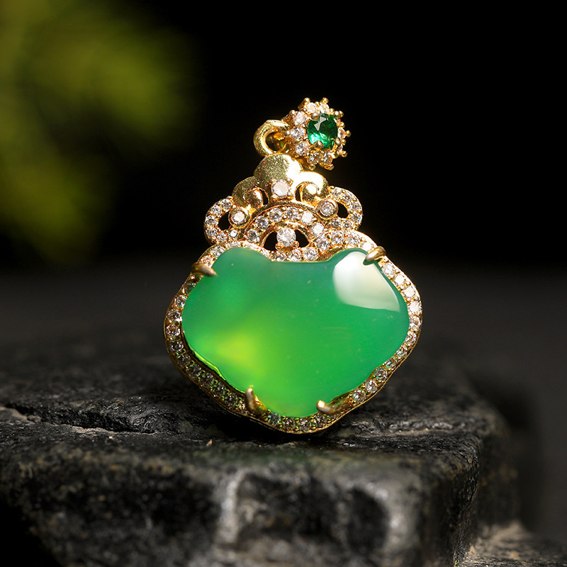 智贝详情图_21玉髓吊坠玉髓镶嵌观音佛吊坠古法金镶嵌款925