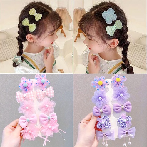 Korean children's bow hair clip fabric flower hair clip children's hair accessories non-irritating BB clip mesh headband wholesale