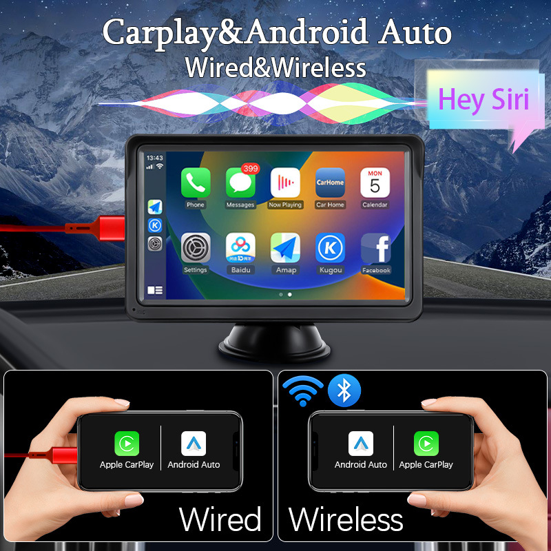 Cross-Border Export Car Smart Screen 7inch Universal Ips Portable Navigation Wireless Carplay Bluetooth Mp5 Car