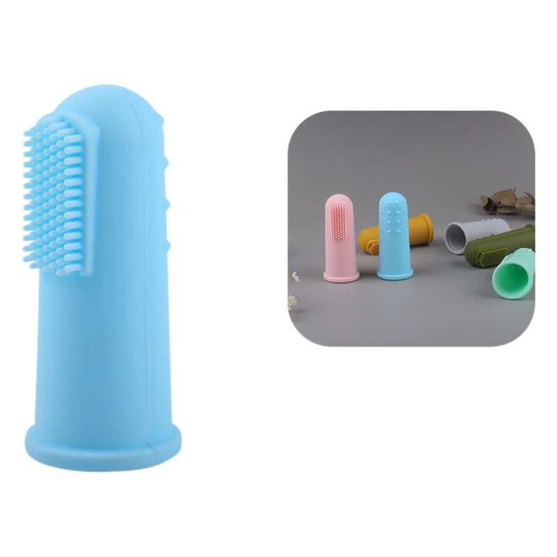 Nuevo bebé suministros de silicona dedo conjunto cepillo de dientes bebé pelo suave dedo cepillo de dientes creativo silicona teether Amazon