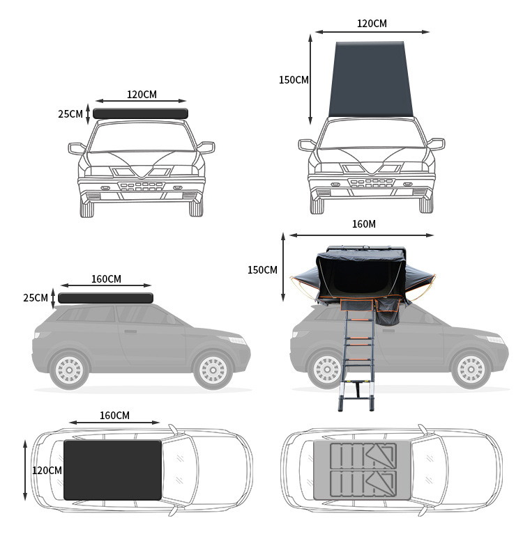Factory Wholesale Family Self-Driving Camping Polyester Cotton Roof Tent Outdoor Waterproof and Windproof Hard Shell Car Tent