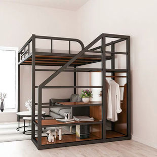 Internet Celebrity Iron Bed, Under-Bed Table, Space-Saving Loft Bed, Apartment Loft, Small Apartment, Duplex Bunk Bed, Iron Frame Bed