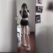 千禧风网红牛仔紧身显瘦2k大码低腰欧美复古热裤女小众超短y胖mm