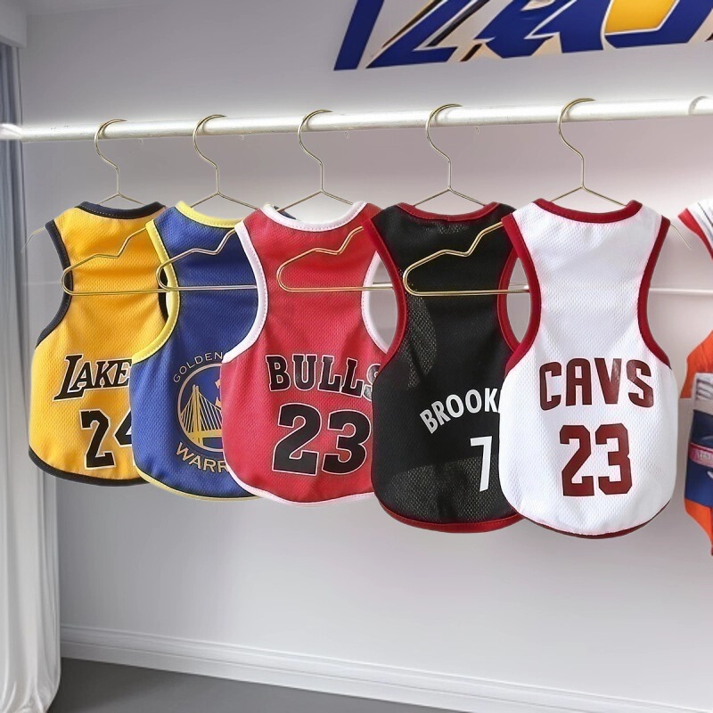 Pet Summer Basketball Clothing, Thin Sports Vest for Dogs, Breathable Cat Vest with Cute Print, Basketball Vest
