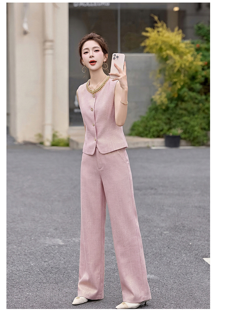 Bộ yếm quần ống rộng nữ hai mảnh không tay phối quần ống rộng cao cấp HE6605 — Màu hồng, xanh lá cây chi tiết 24