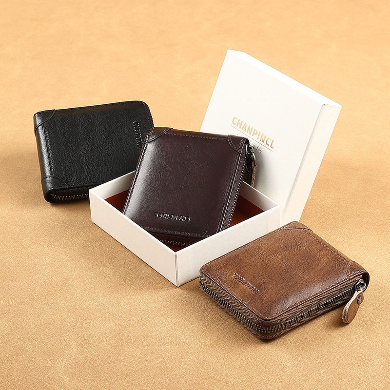 Cross-Border Dropshipping of Genuine C-Brand Men's Wallets, First-Layer Cowhide Coin Pouch, Zipper Wallet, Horizontal Multi-Functional Wallet