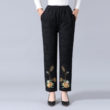 中老年女裤冬装加厚棉裤妈妈装民族风老人加棉绣花奶奶保暖裤子女