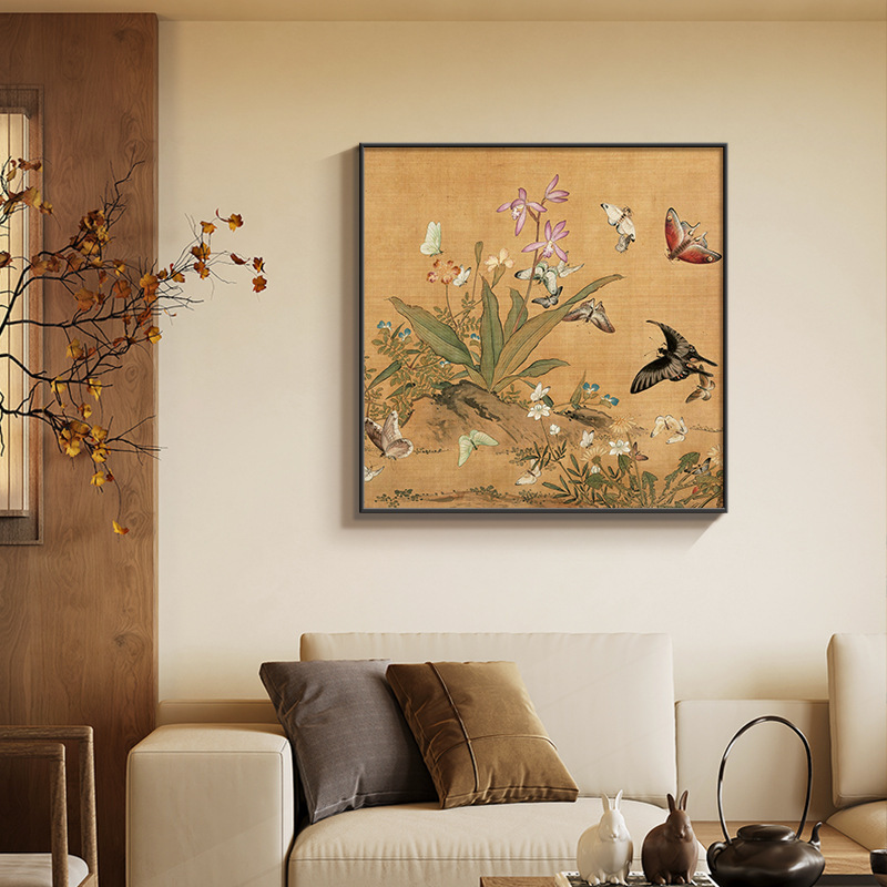 宋の美的花と鳥の絵画リビングルーム装飾絵画新しい中国風ソファ背景壁掛け絵画正方形レストラン寝室壁画|undefined