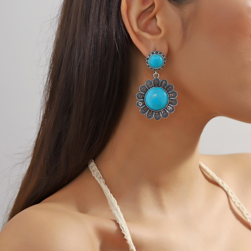 turquoise retro ethnic geometric earrings