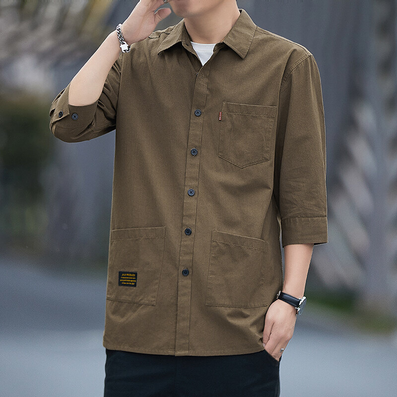 Casual Short-Sleeve Shirt for Men Korean Style Trendy Cropped Shirt Summer Stylish Workwear Top Japanese Jacket Men