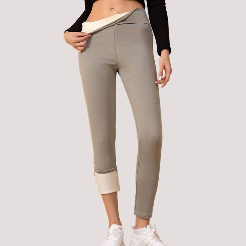 cross-border fleece-lined thickened plus size pocket leggings lambswool mid-waist slim fit underpants outer wear ankle-tied warm-keeping pants