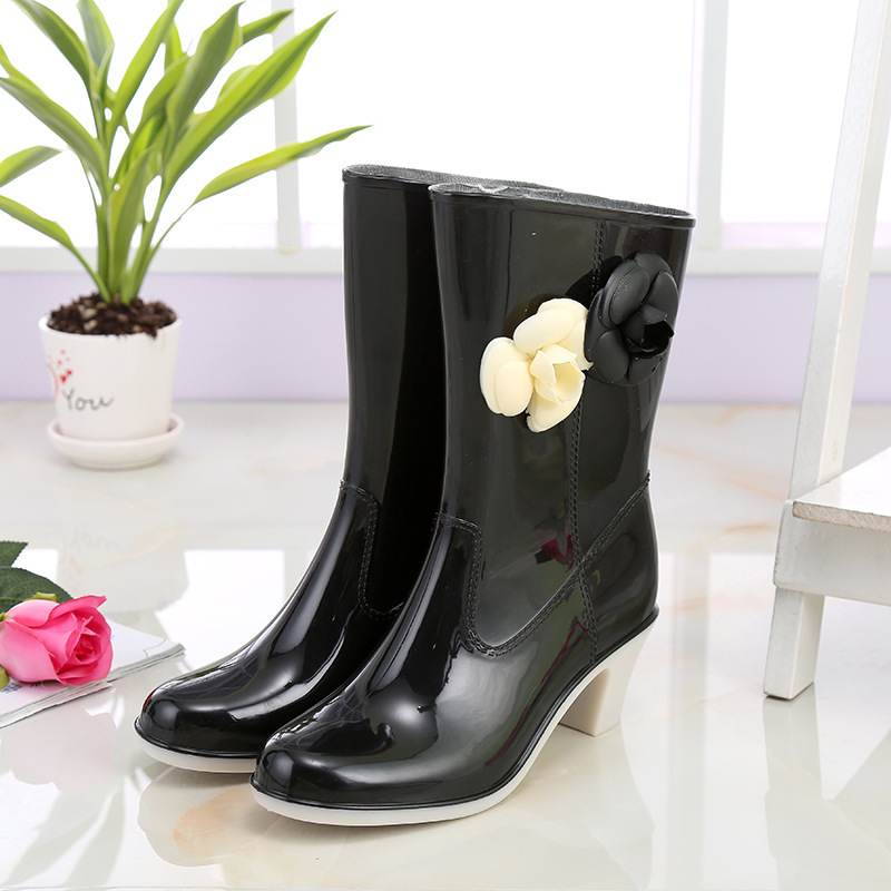 Spring fashion high heel women's rain shoes wedge South Korea fleece-lined overshoes women's flower mid-tube water boots rain boots wholesale Spring fashion high heel women's rain shoes wedge South Korea fleece-lined overshoes women's flower mid-tube water boots rain boots wholesale