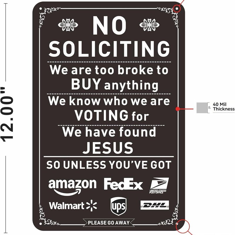 Humorous and Interesting Front Door Signs Prohibiting Solicitation - Funny Metal Signs for the House "We Vote for Jesus"