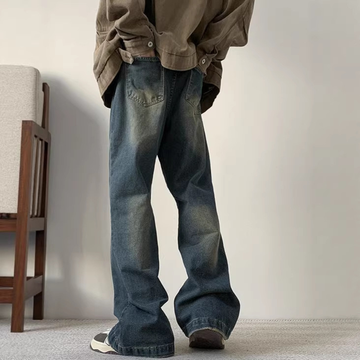 Men's High Street Cleanfit Vintage Washed Denim Jeans - Relaxed Fit Straight Leg Trousers For Casual Wear_mkmklike.com
