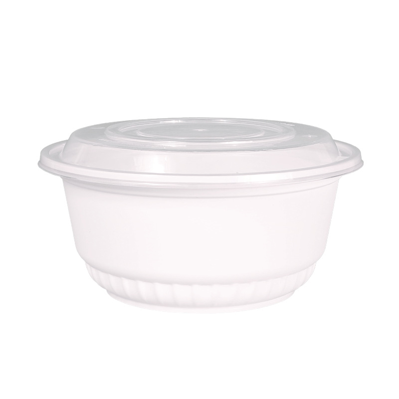 Caja de comida rápida desechable 1230ml tazón de gran calibre empaque de plástico grueso con cubierta caja de almuerzo de tazón redondo caja de almuerzo