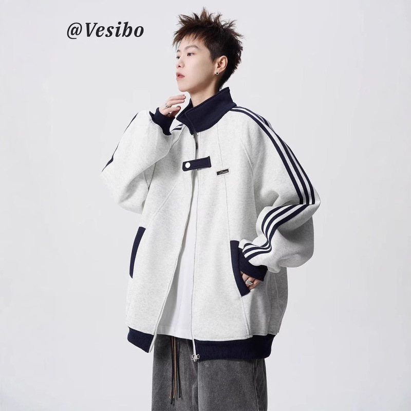 American Style Retro College Style Contrast Color Stitching Cardigan Sweater Men's Loose Casual Sports Couple Jacket Coat American Style Retro College Style Contrast Color Stitching Cardigan Sweater Men's Loose Casual Sports Couple Jacket Coat