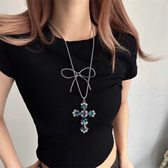 レトロゴシッククロスロングネックレスニッチデザインホットガール甘くてクールなパンクサブカルチャーペンダントネックレス