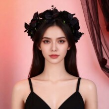 仿真玫瑰花环头饰派对装扮搞怪鬼节发饰暗黑头花配饰万圣节发箍