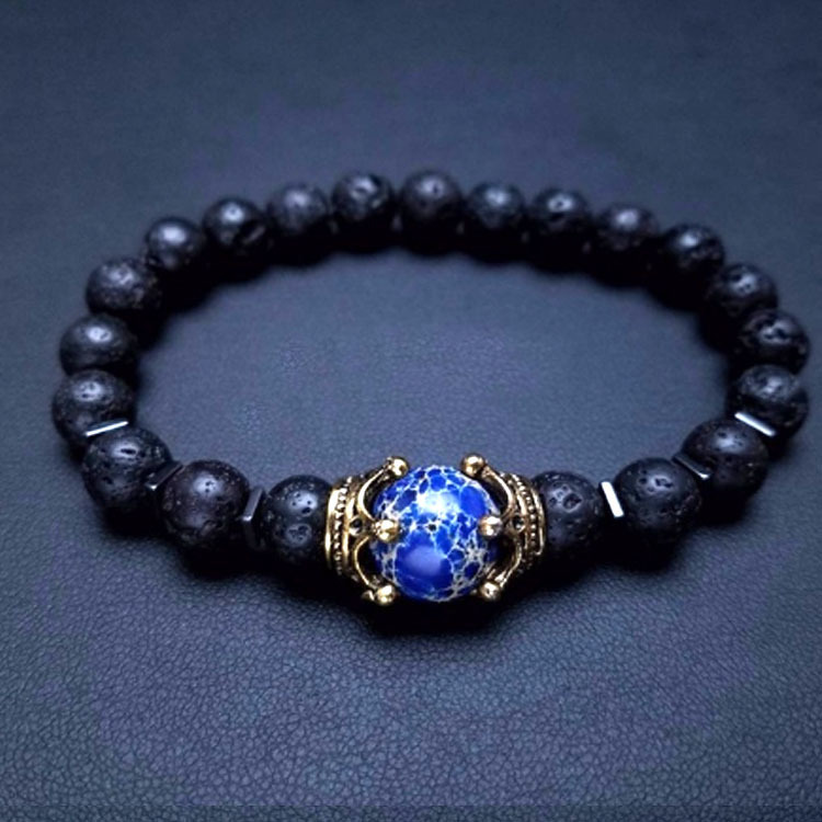 Amazon popular charm men's bracelet fashion luxury alloy Crown Tiger Eye stone beads bracelet jewelry men