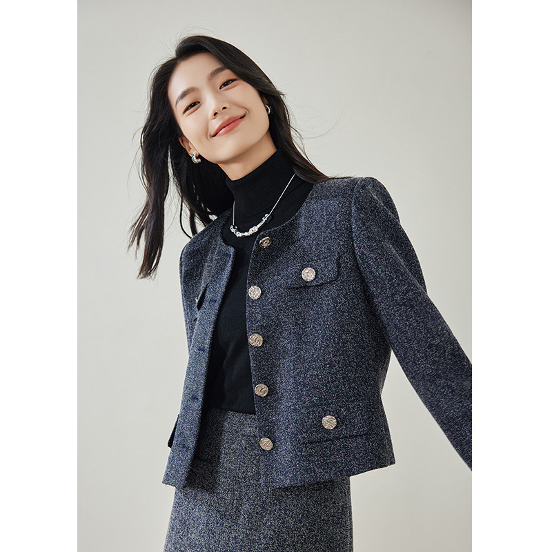 意大利高山羊毛小香风粗花呢夹克女秋冬新款2025休闲短款外套上衣|undefined
