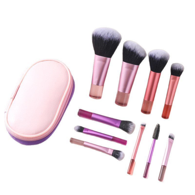 Juego de 10 mini brochas de maquillaje transfronterizas con mango de cristal, brocha de base portátil, brocha para sombras de ojos, herramientas de maquillaje, dropshipping disponible.