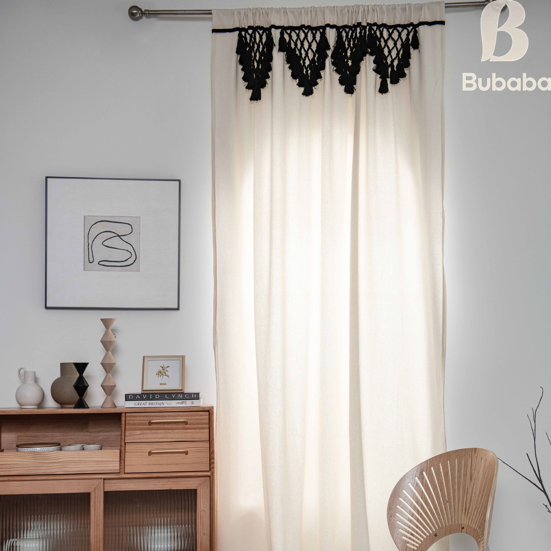Cortina de algodón y lino con borlas para dormitorio y salón_voghion.com