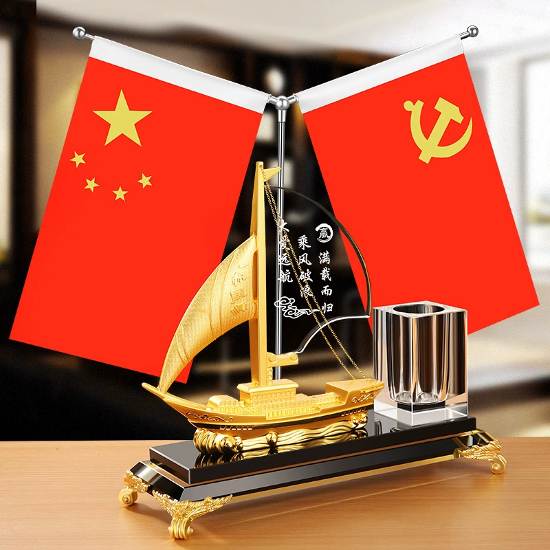 Кристаллическая ручка для офисного стола украшает плавный парусный стол украшение пятизвездочный маленький красный флаг столешница украшение