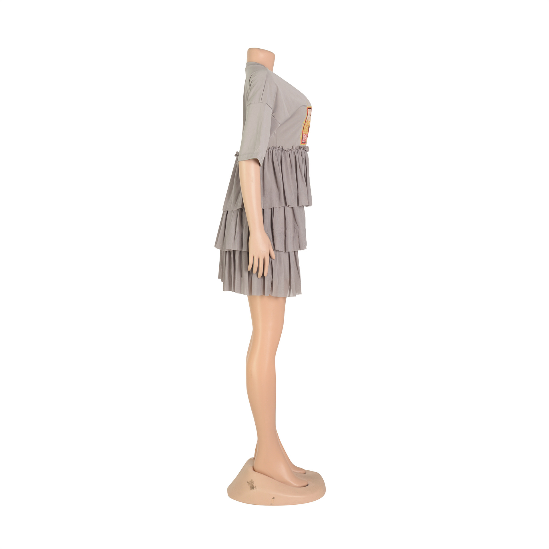 Women Clothing Printed Tiered Dress Mesh Dress T shirt Dress Summer