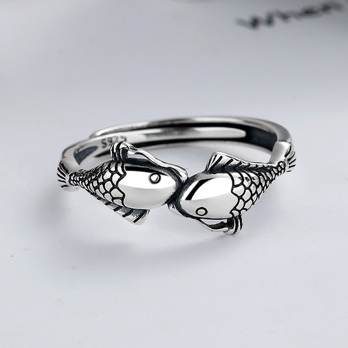 Yunchaoxuan S925 sterling silver ethnic style koi fish ring fashionable personality retro money ring for women