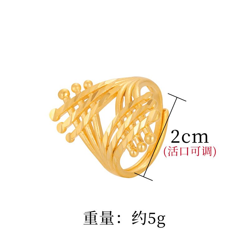 Anillo grande de la ley antigua de oro de arena vietnamita para damas que no se desvanece durante mucho tiempo, joyería de anillo abierto de estilo explosivo transfronterizo de simulación de latón