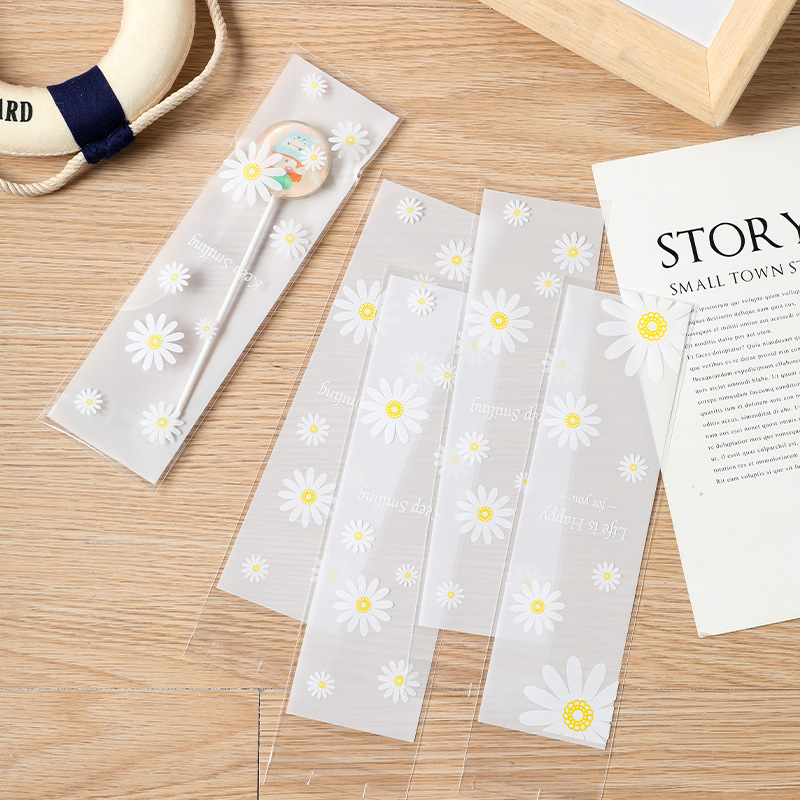 DIY可愛小雛菊自黏袋長條自封分裝包裝袋膠帶包裝袋100只左右