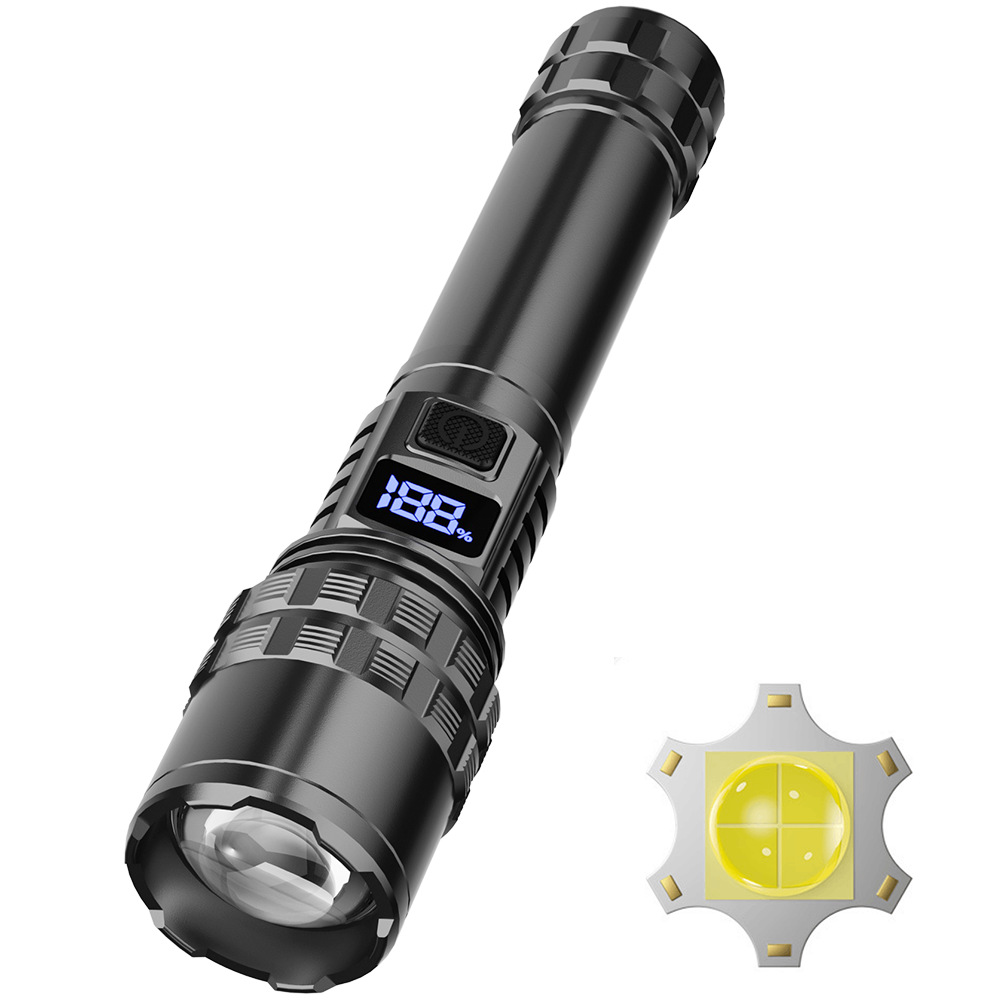 Nuevo tipo de linterna de luz fuerte transfronteriza antorcha de visualización digital multifuncional impermeable recargable luz de iluminación portátil al aire libre