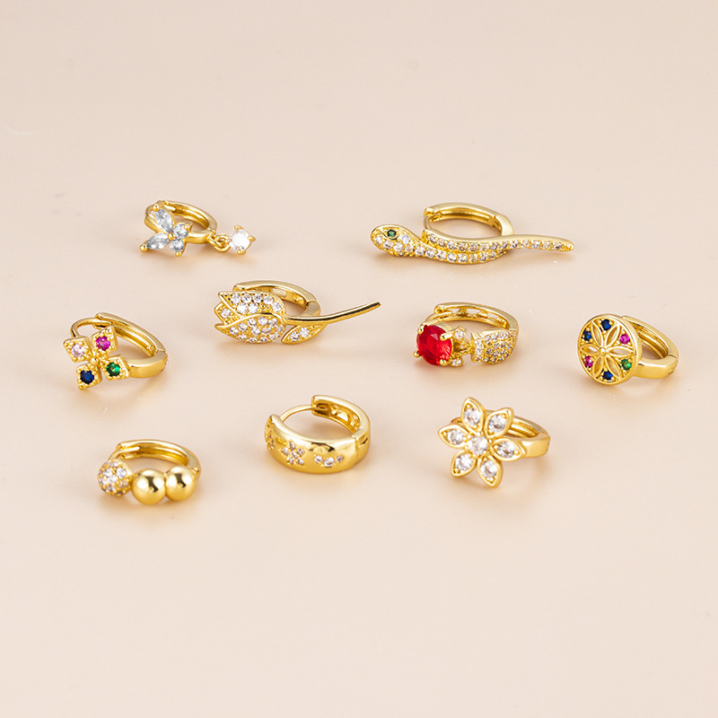 Fashion Flower Copper Inlay Zircon Ear Studs 1 Piece