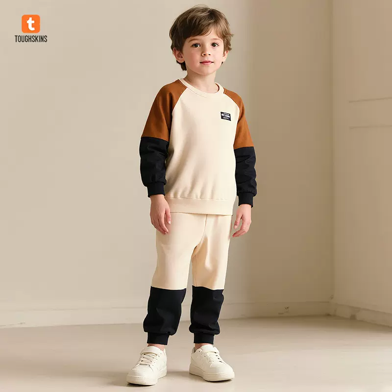 源头工厂秋季男童套装 长袖拼色儿童套装 个性时尚童装一件代发