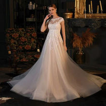 跨境外贸轻婚纱欧美新娘系带高端高腰修身蕾丝超仙白色简约婚纱礼