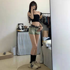 A991#新款复古辣妹梨形低腰水洗包臀牛仔超短裤女修身显瘦短热裤