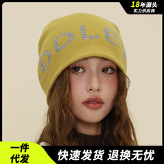 原创新款字母堆堆帽秋冬百搭户外保暖包头帽男女同款冷帽毛线帽女