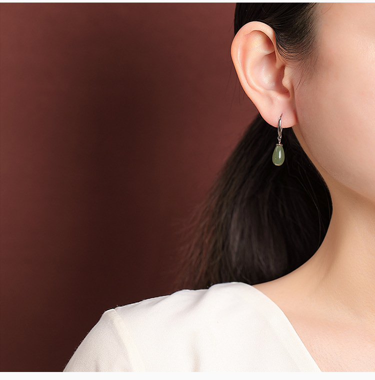 Khuyên tai nữ bạc S925 mạ vàng đính đá sodalite hình giọt nước phong cách cổ điển — Mẫu bạc chi tiết 7