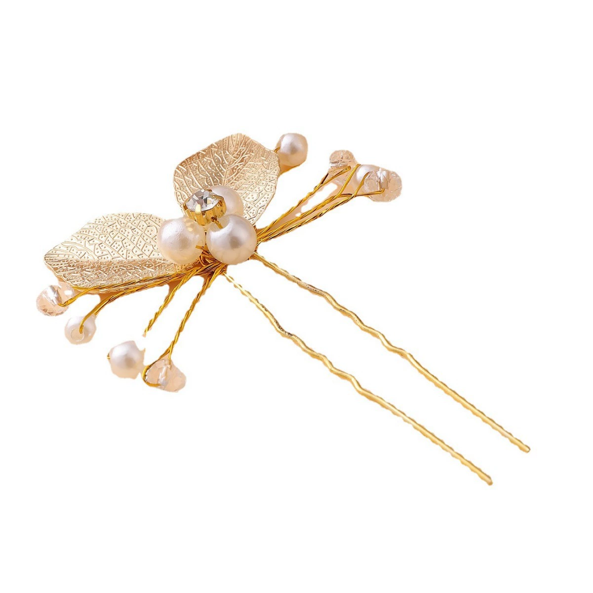 Bridal Hair Grip, Handmade Pearl & Leaf Hairpin, Gold or Silver, 7.6×5.5 cm
