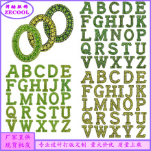 跨境 英文字母绿色亮黄色水钻烫钻手缝钻DIY布贴补丁贴服装饰品