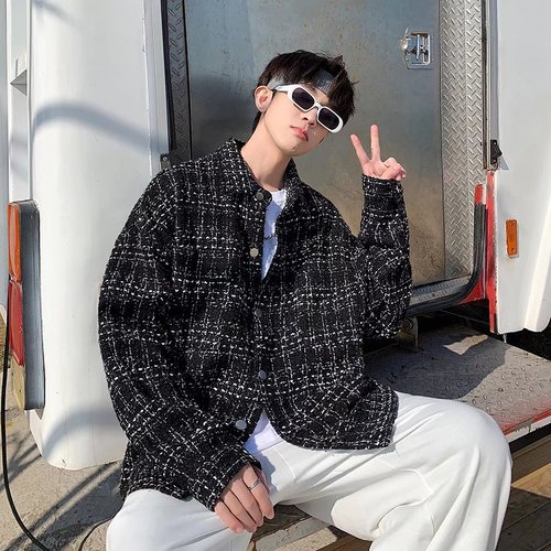 Men's Small Scandal Windbreaker Jacket with Design Sense, Unconventional, Gritty Style, Workwear Jacket for Spring and Autumn, Trendy, Ins Checkered Top Coat