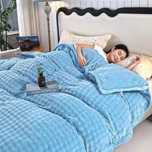 加厚牛奶绒被套冬季保暖双层被单纯色加绒被罩双人法兰绒毯子盖毯