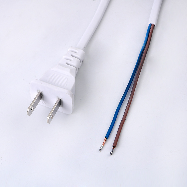 国标二扁插1.2米锡尾电源线 中规两芯沾锡烫锡注线卡SR电源延长线