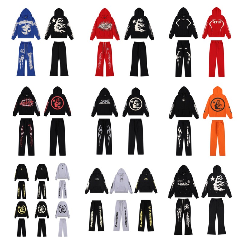 Cross-border New European and American Hell Star Trendy Brand Loose Retro Letter Printed Hooded Sweater Trousers Trendy Cross-border New European and American Hell Star Trendy Brand Loose Retro Letter Printed Hooded Sweater Trousers Trendy