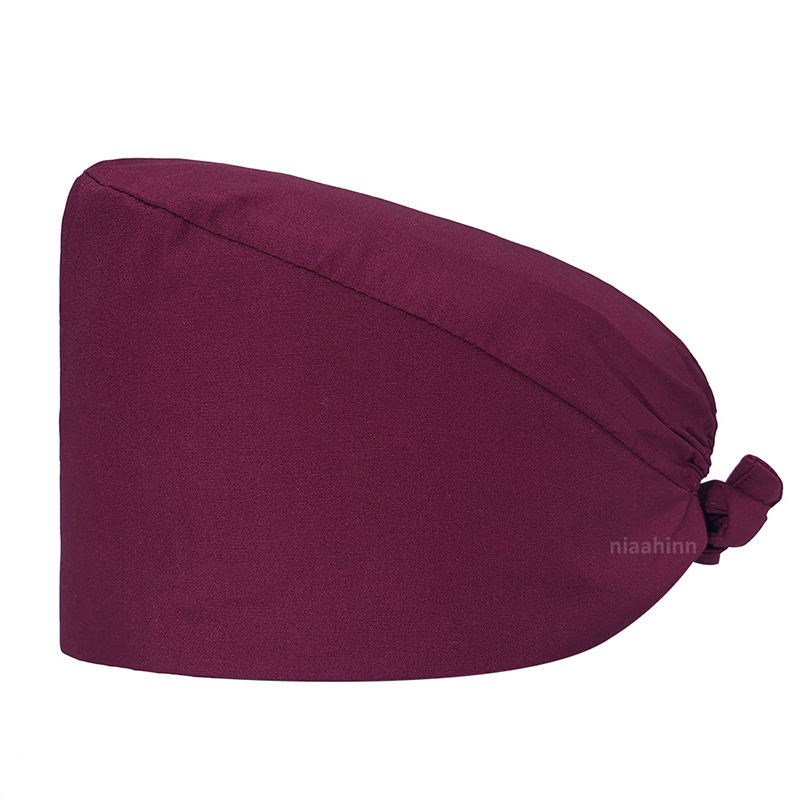 Gorro de Médico de Color Sólido en Poliéster y Algodón, Gorro Médico con Bordado de ECG, Gorro de Trabajo para Cola de Caballo Corta, Gorro Floral en Stock