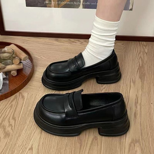 British Style Small Leather Shoes for Women 2024 Spring & Fall Student Jk Thick-Soled Mary Jane Flats Heightening Loafers Ins Trbottom