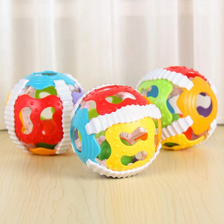 Newborn baby toys infant puzzle early education bell ringing soft rubber 6 color hand catch ball hand rattle wholesale