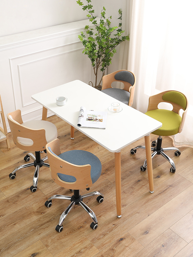 實木吧檯椅現代簡約靠背椅家用美發圓凳子滑輪升降椅前台椅子