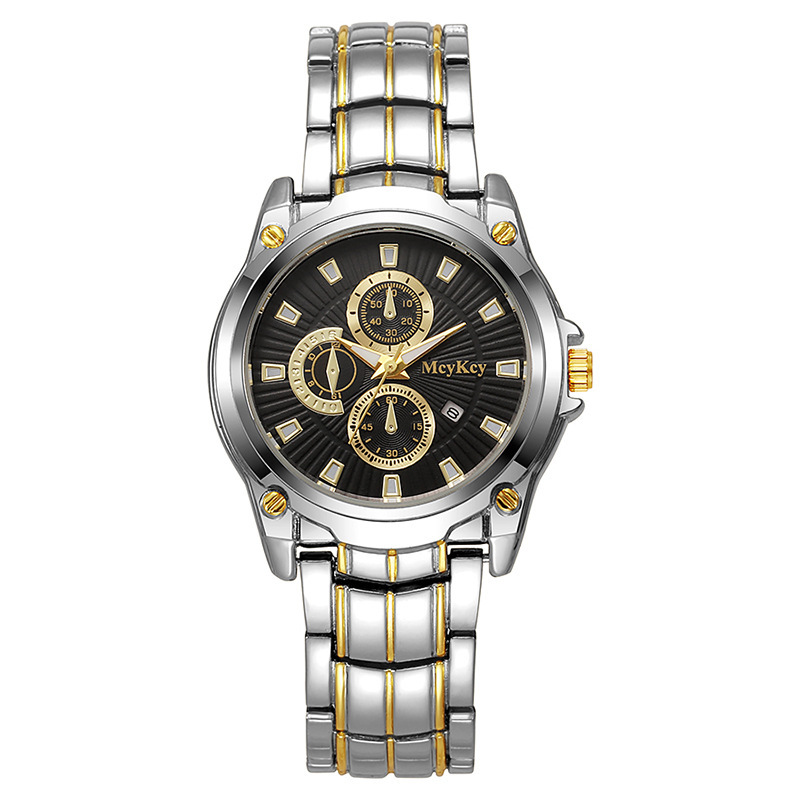 Nuevo reloj de correa de acero de pareja de aleación transfronteriza clásico negocio de tres ojos gran esfera impermeable fábrica de relojes de cuarzo al por mayor