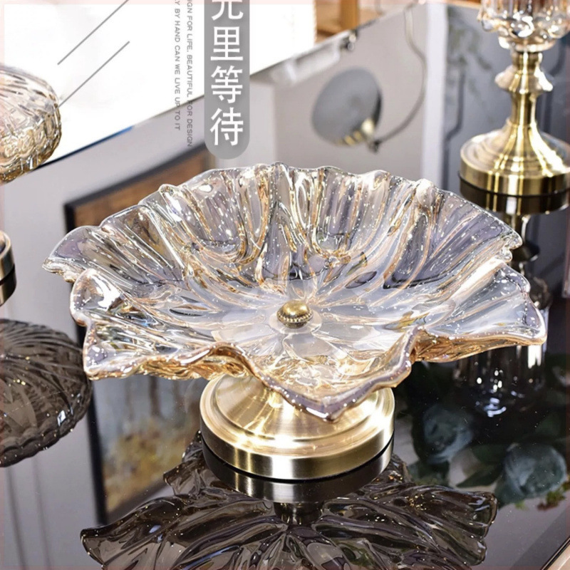 ライト高級スタイルクリスタルガラスフルーツプレートコーヒーテーブル装飾品モダンなリビングルームの高級ハイエンドヨーロッパアメリカンハイエンドフルーツプレート|undefined